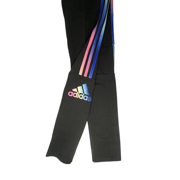 Adidas Girls Regular Fit Black with Rainbow Stripes Cotton Leggings Size XL NWT - Picture 3 of 4